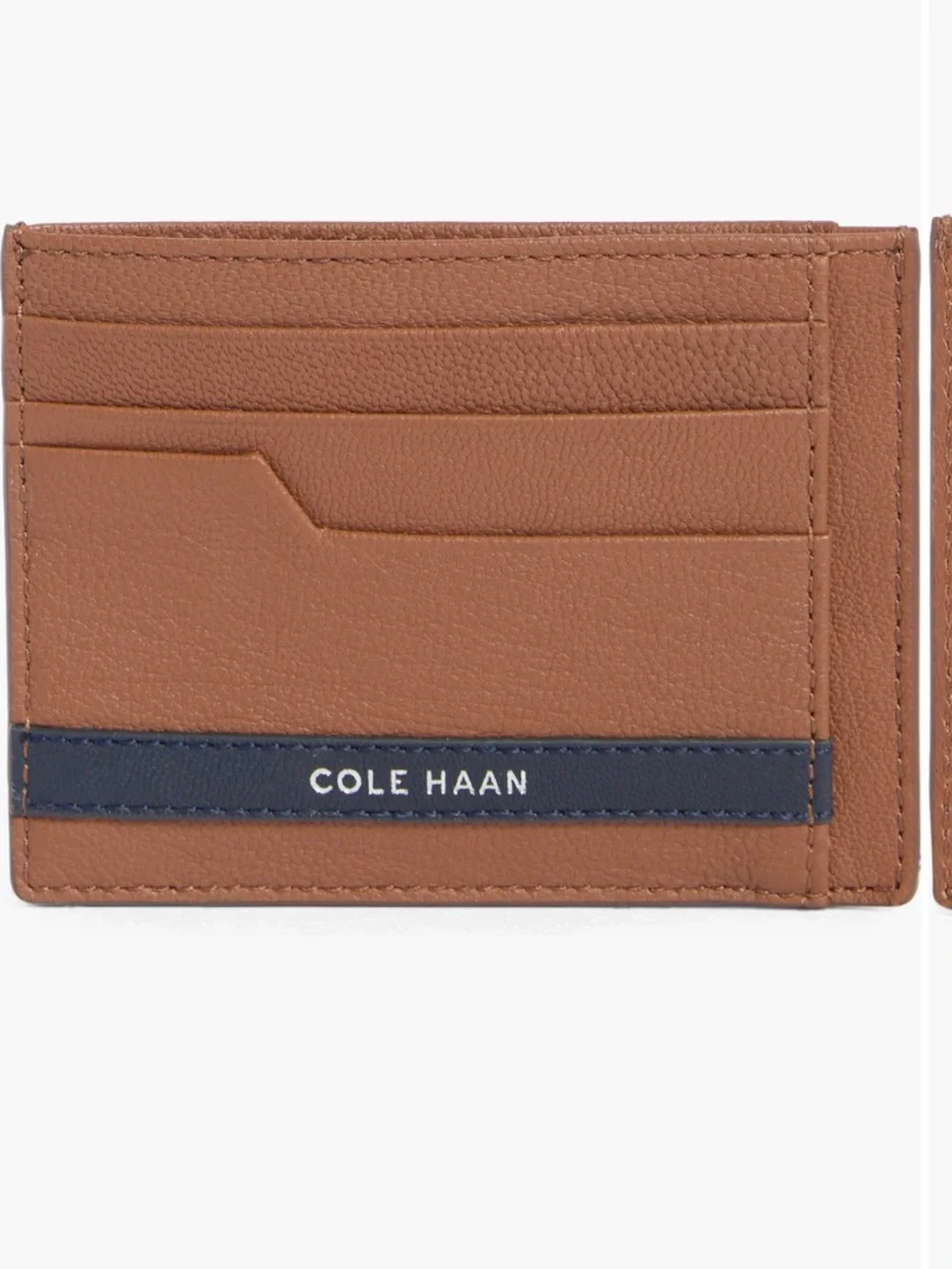 Cole Haan Men's Veronique Tan Leather Card Case with Navy Accent